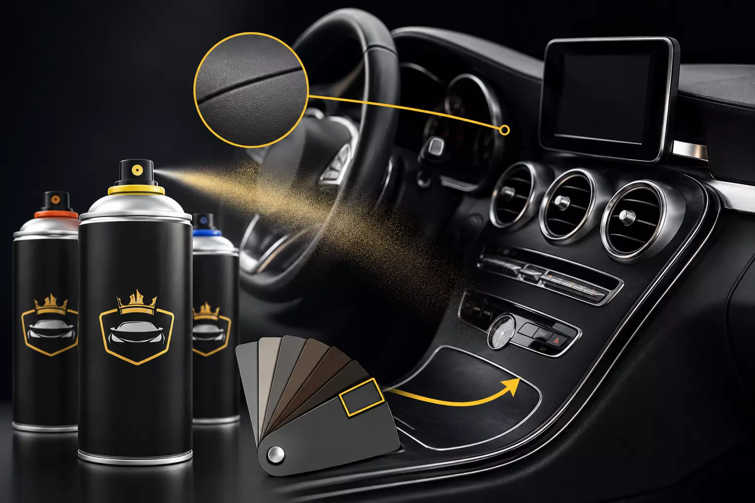 Fabricación de spray con el color a medida del salpicadero, guarnecidos y elementos plásticos de tu vehículo Restaura el interior de tu coche tú mismo
